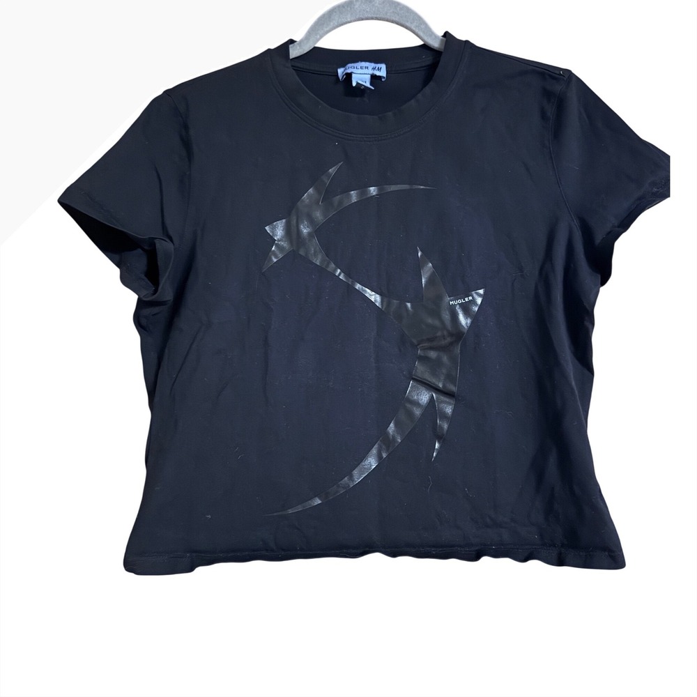 Mugler H&M Black Graphic Star Stud Short Sleeve Cropped T-Shirt Large